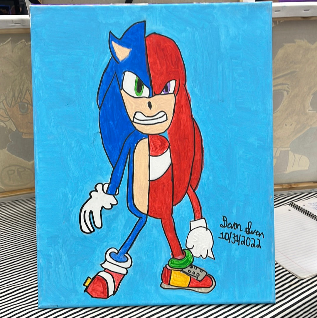 Sonic & Knuckles half and half painting