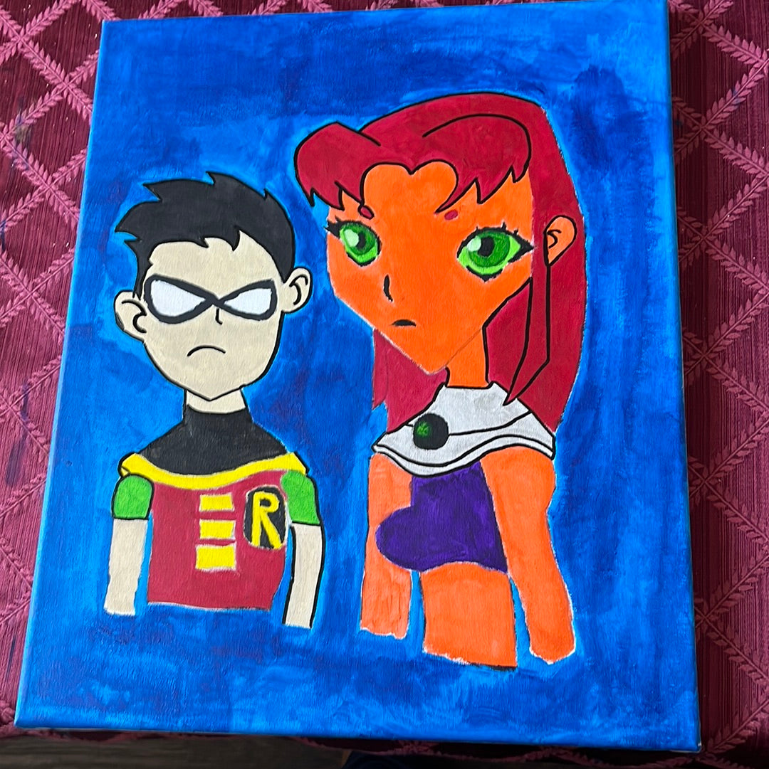 Robin and Starfire canvas painting